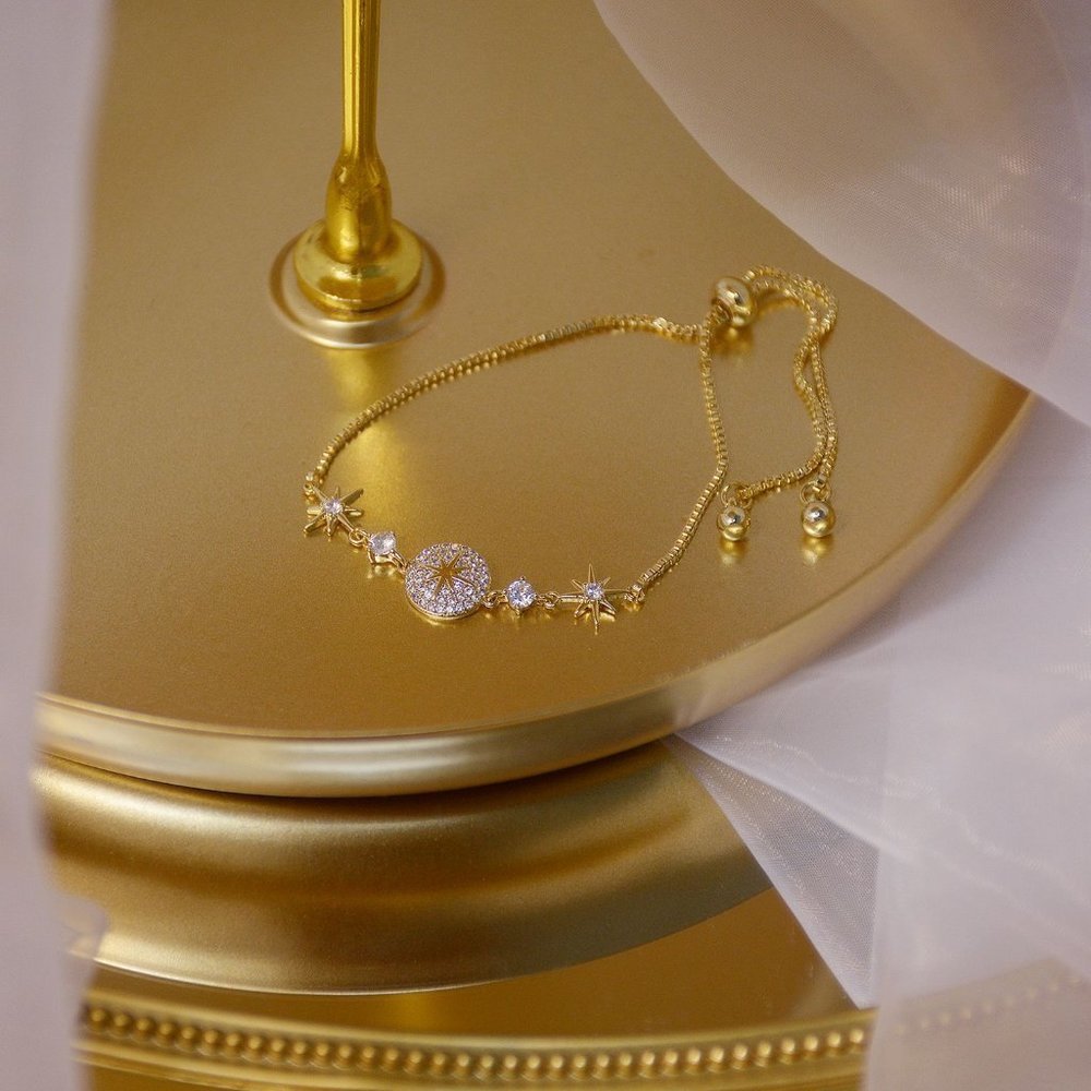 NEW 14K Gold Plated Diamond Star Bracelet a - Picture 7 of 7